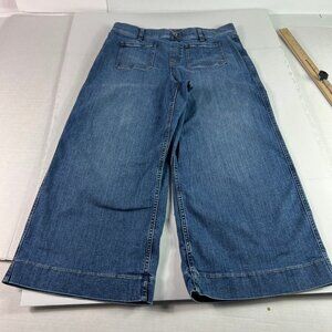 Spanx Jean Women 33x23* Cropped Wide Leg Patch Pockets Blue Stretch Denim Tag XL